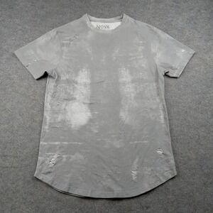 Nova Industries Shirt Mens Medium Gray Distressed Longline Tee Tagless Stretch